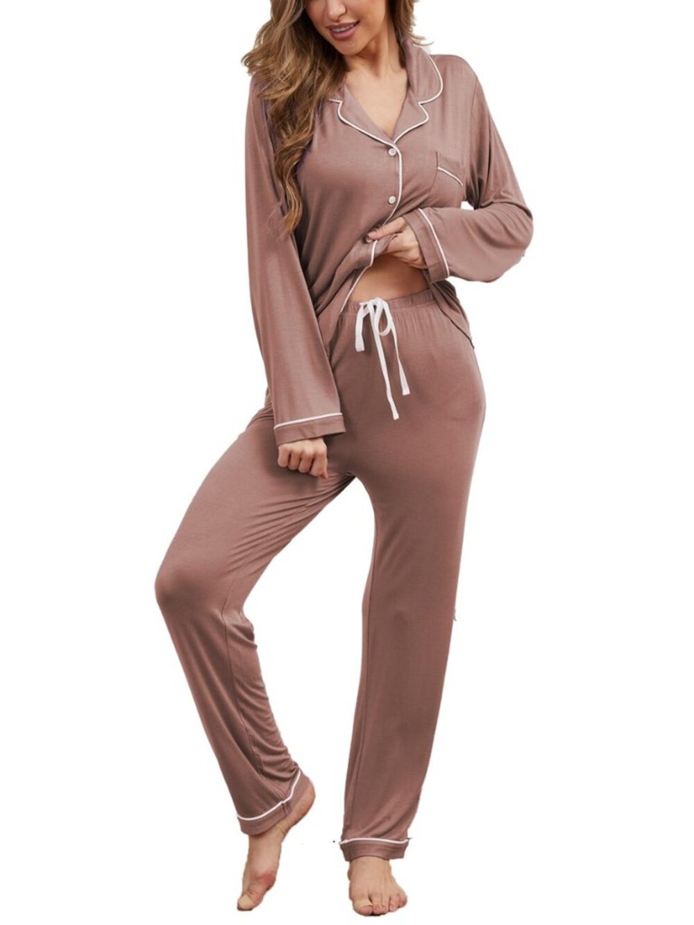 Button Up Pajamas for Women Long Sleeve Sleepwear Soft Loungewear Ladies Pjs Set